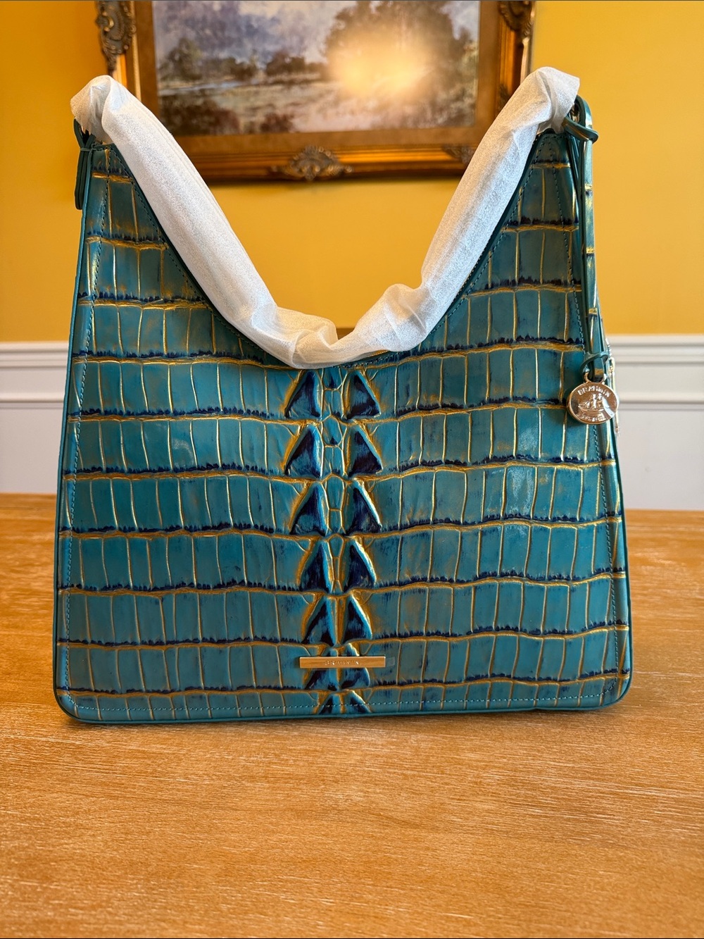 Brahmin Teal Croc-Embossed Tabitha Shoulder Bag